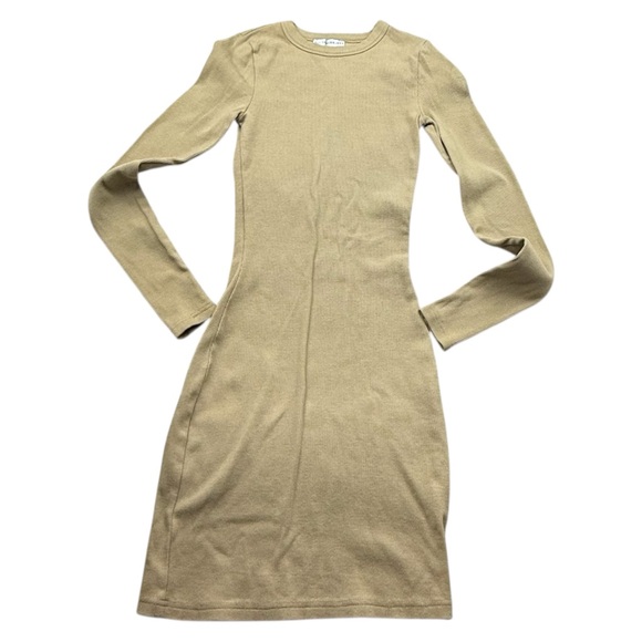 All Things Golden Ribbed Long Sleeve Bodycon Mini Dress XS Beige Neutral‎ Bundle - Picture 9 of 11